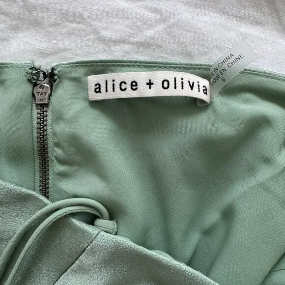 Alice + Olivia Harmony Asymmetrical Midi Dress Green Tea Womens Size 6 - Picture 7 of 9